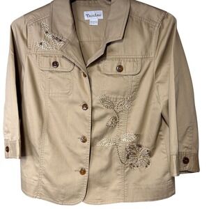TanJay‎ beige tan jacket embroidered size 12